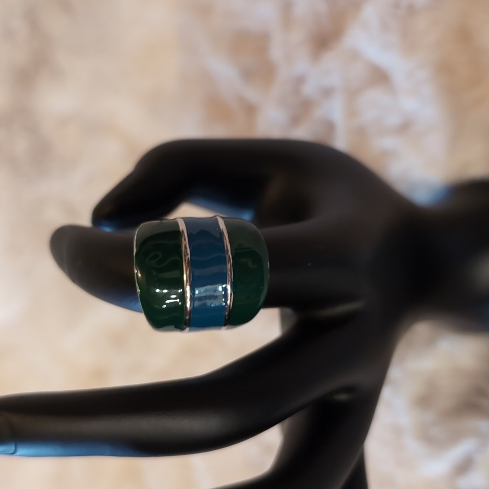 Vintage Blue and Green Art Deco Style Metal Ring